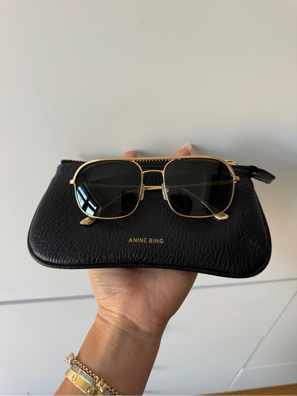 Anine Bing Highlander Gold Square Aviator Sunglasses
